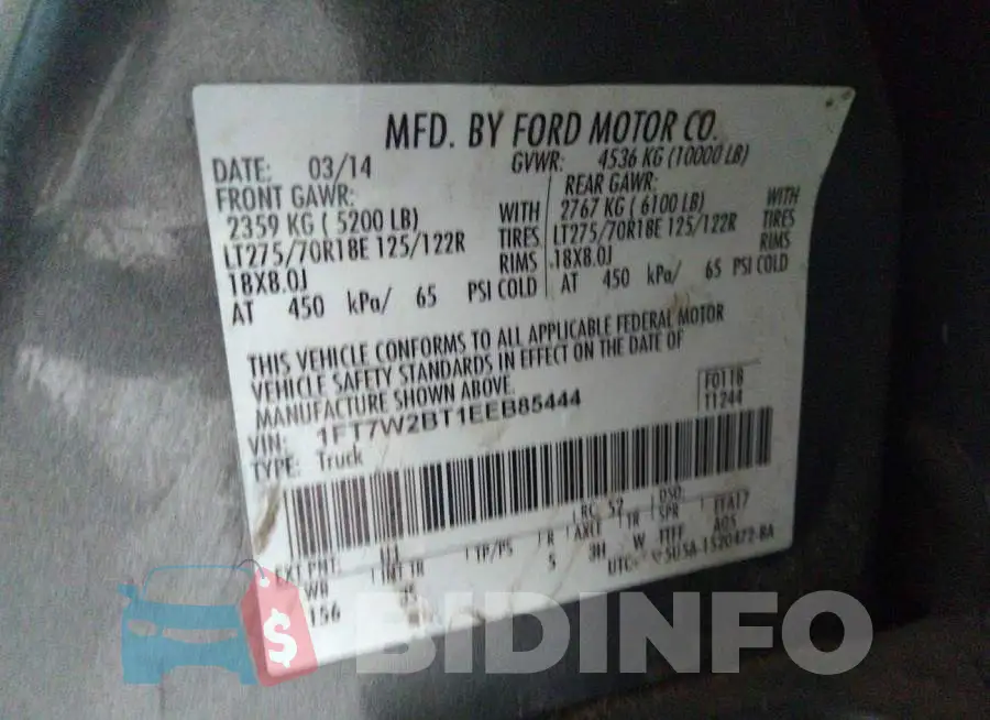 1FT7W2BT1EEB85444 Photo# 9