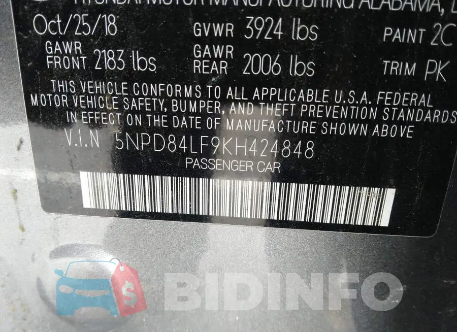 5NPD84LF9KH424848 Photo# 9