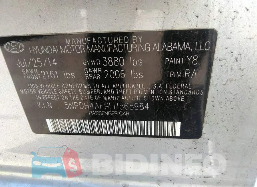 5NPDH4AE9FH565984 Photo# 9