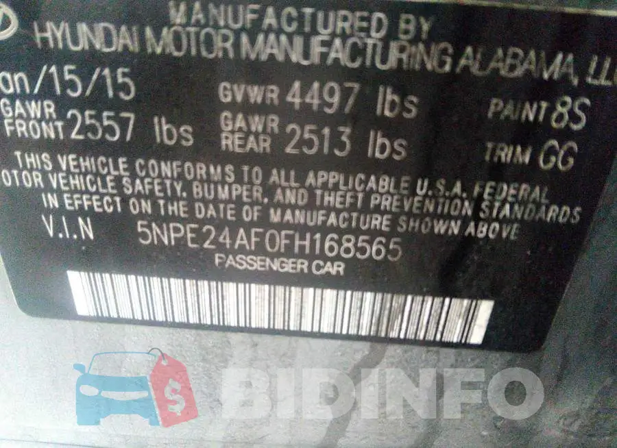 5NPE24AF0FH168565 Photo# 9