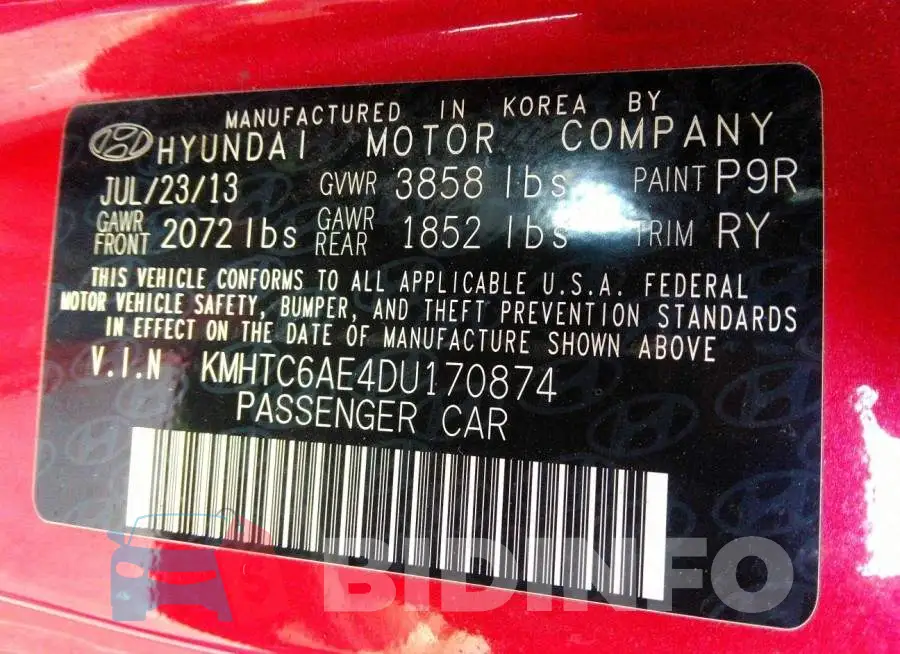 KMHTC6AE4DU170874 Photo# 9