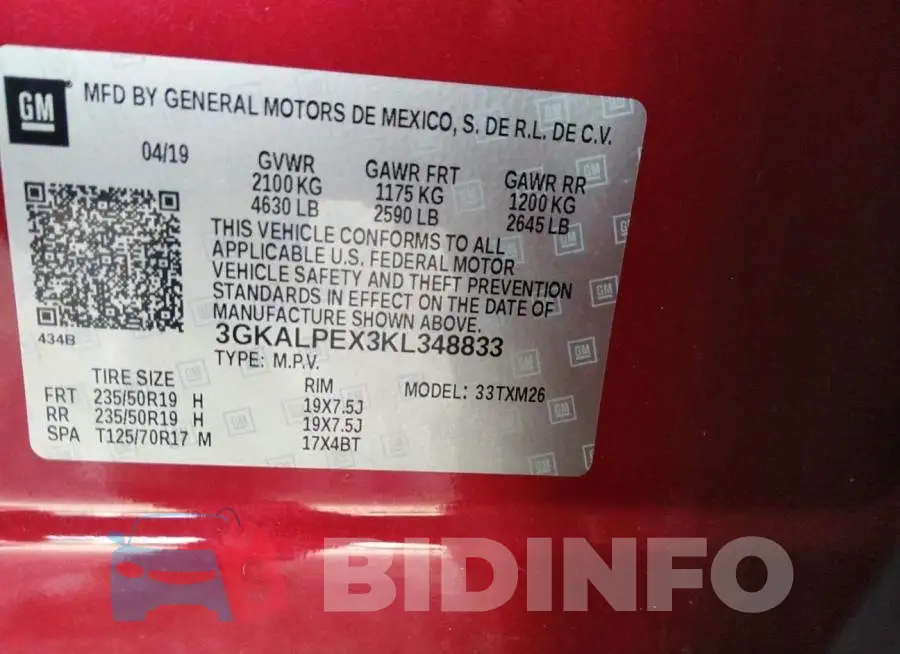 3GKALPEX3KL348833 Photo# 9