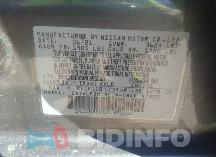 3N1CN8EV5ML895580 Photo# 9