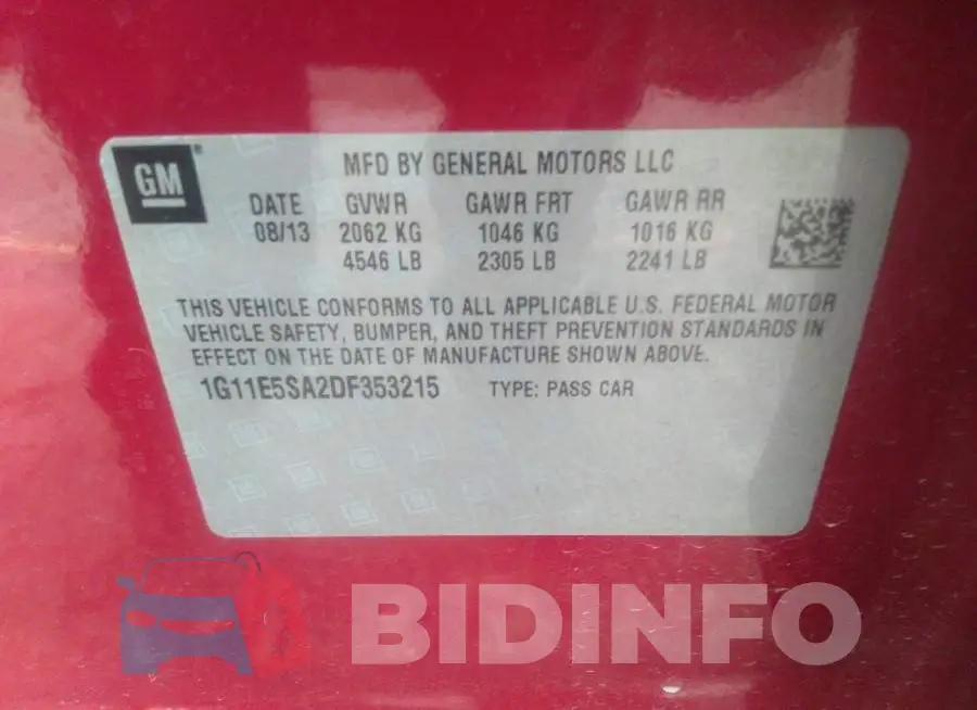 1G11E5SA2DF353215 Photo# 9