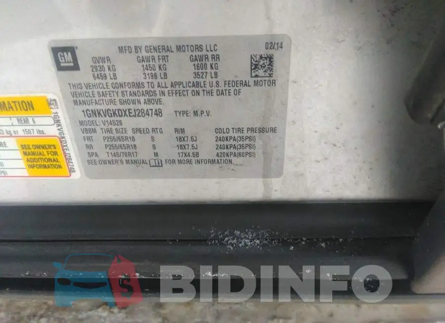 1GNKVGKDXEJ284748 Photo# 9