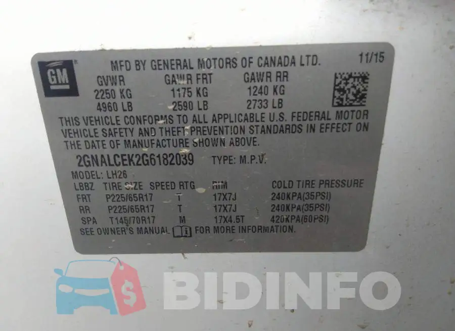 2GNALCEK2G6182039 Photo# 9