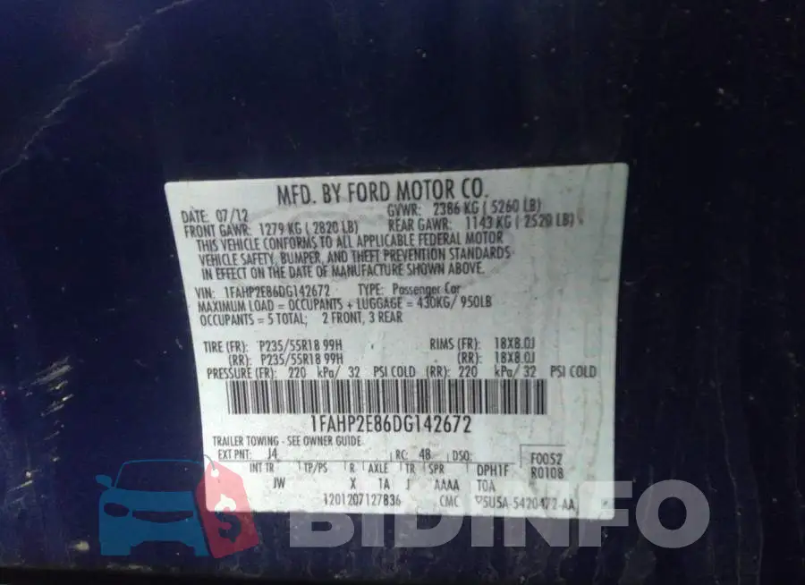 1FAHP2E86DG142672 Photo# 9