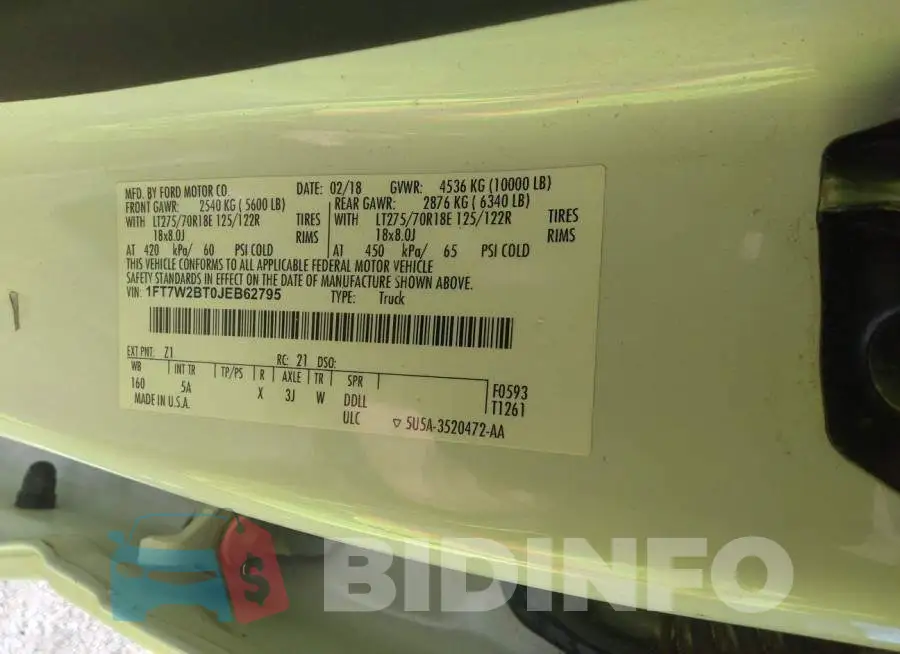 1FT7W2BT0JEB62795 Photo# 9