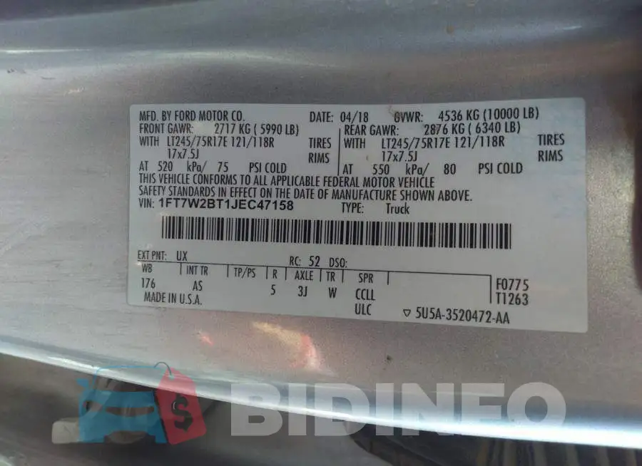 1FT7W2BT1JEC47158 Photo# 9