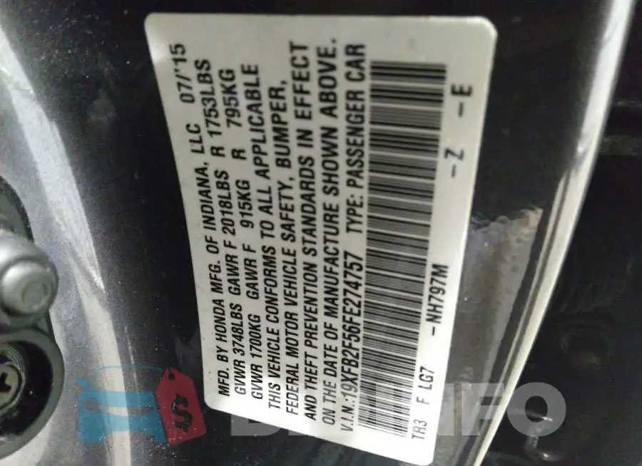 19XFB2F56FE274757 Photo# 9