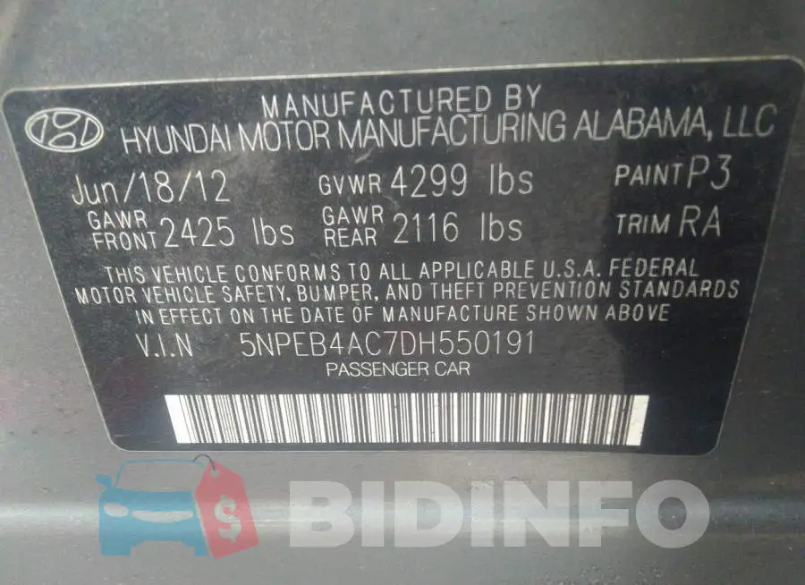 5NPEB4AC7DH550191 Photo# 9