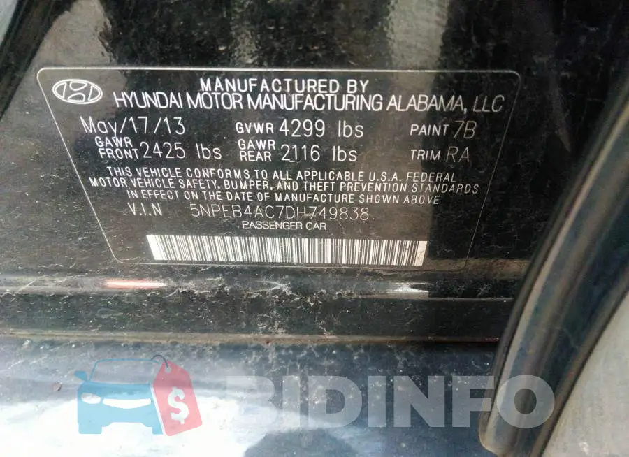 5NPEB4AC7DH749838 Photo# 9
