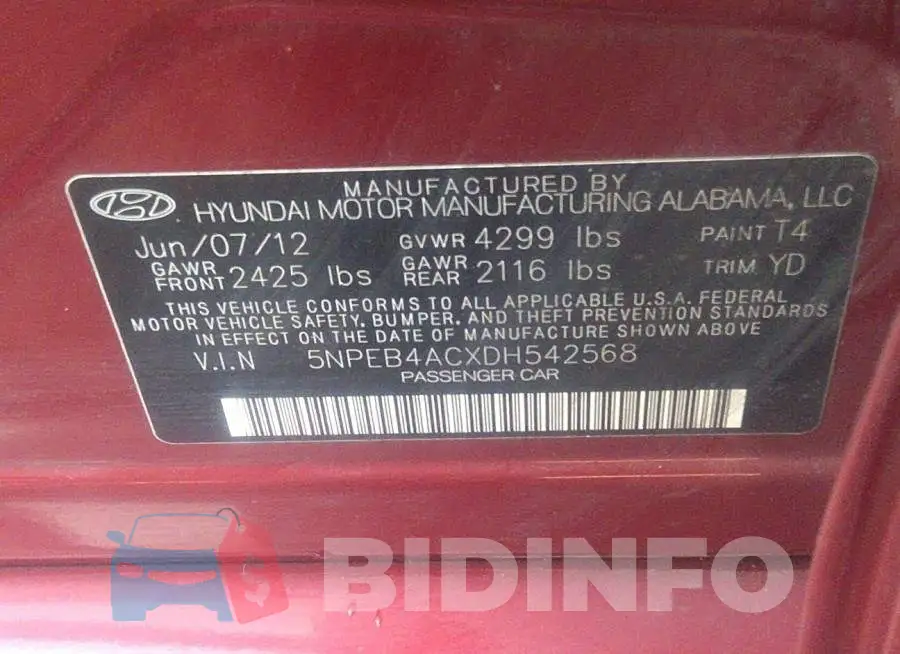 5NPEB4ACXDH542568 Photo# 9
