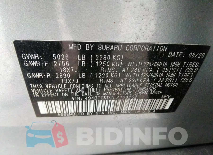 4S4BTGKD2L3260262 Photo# 9