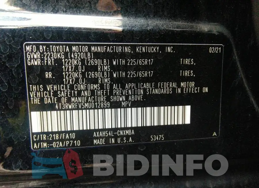 4T3RWRFV5MU012899 Photo# 9