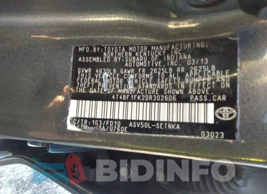 4T4BF1FK2DR302606 Photo# 9