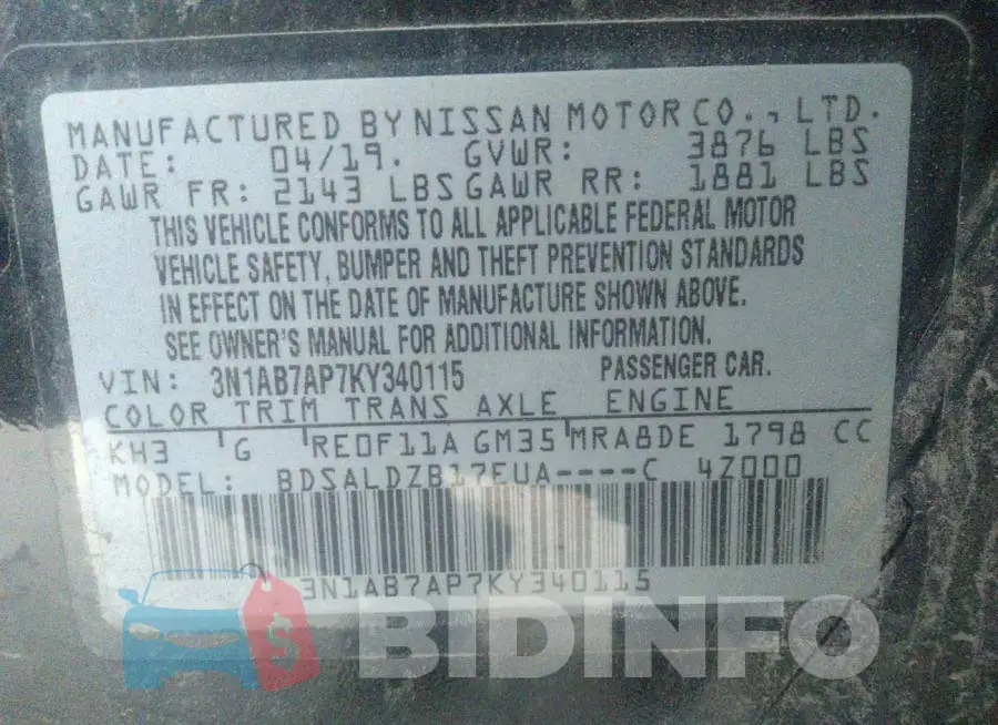 3N1AB7AP7KY340115 Photo# 9