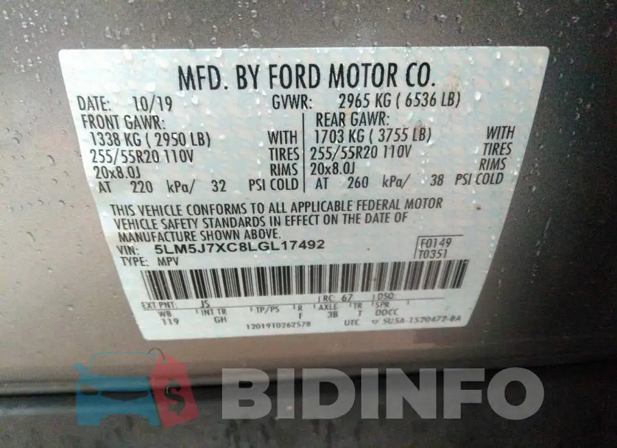 5LM5J7XC8LGL17492 Photo# 9
