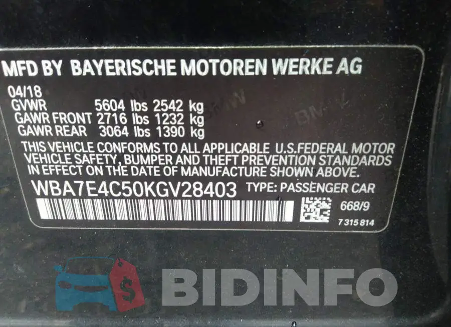 WBA7E4C50KGV28403 Photo# 9