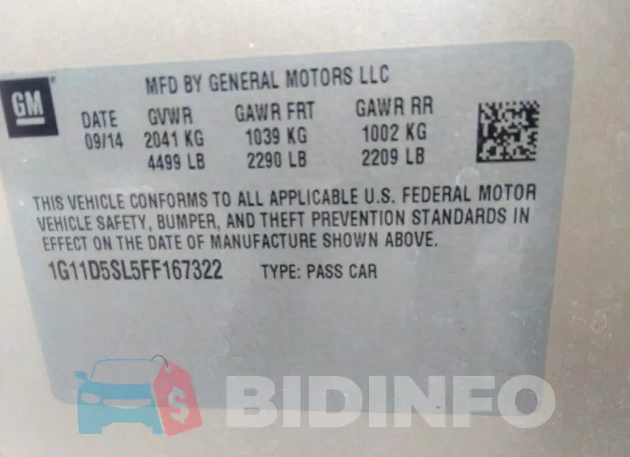 1G11D5SL5FF167322 Photo# 9