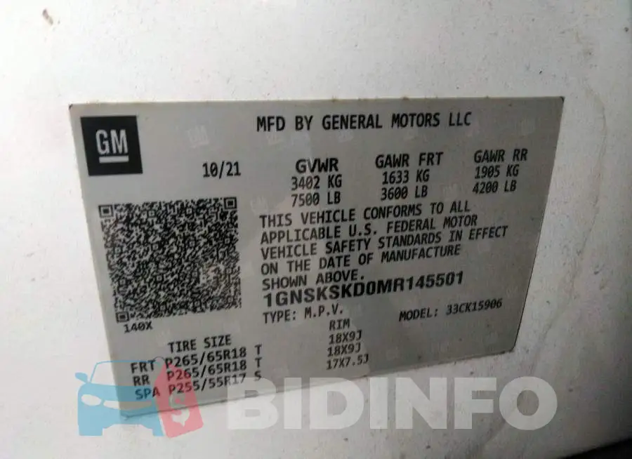 1GNSKSKD9MR105501 Photo# 9