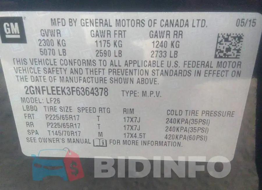 2GNFLEEK3F6364378 Photo# 9