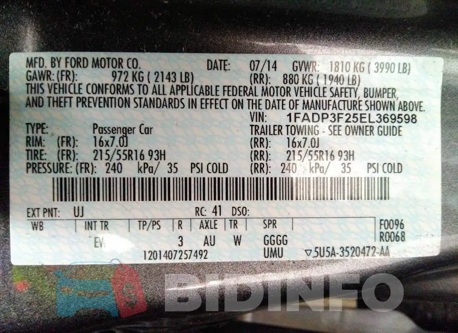 1FADP3F25EL369598 Photo# 9