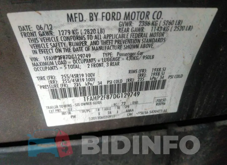 1FAHP2F87DG129749 Photo# 9