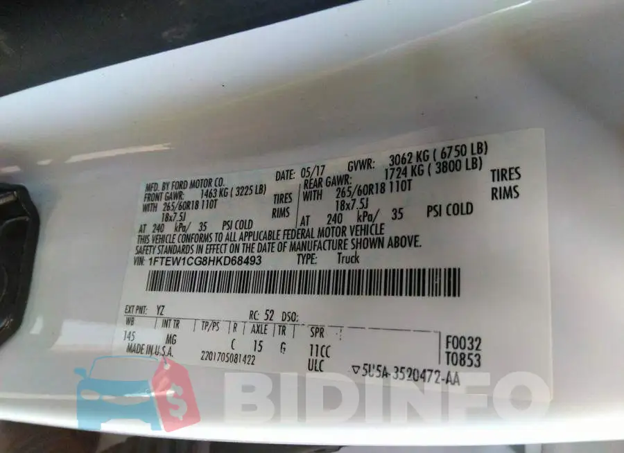 1FTEW1CG8HKD68493 Photo# 9