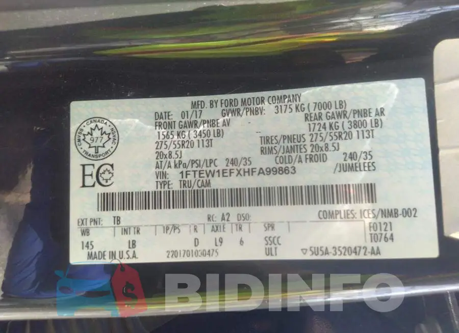 1FTEW1EFXHFA99863 Photo# 9
