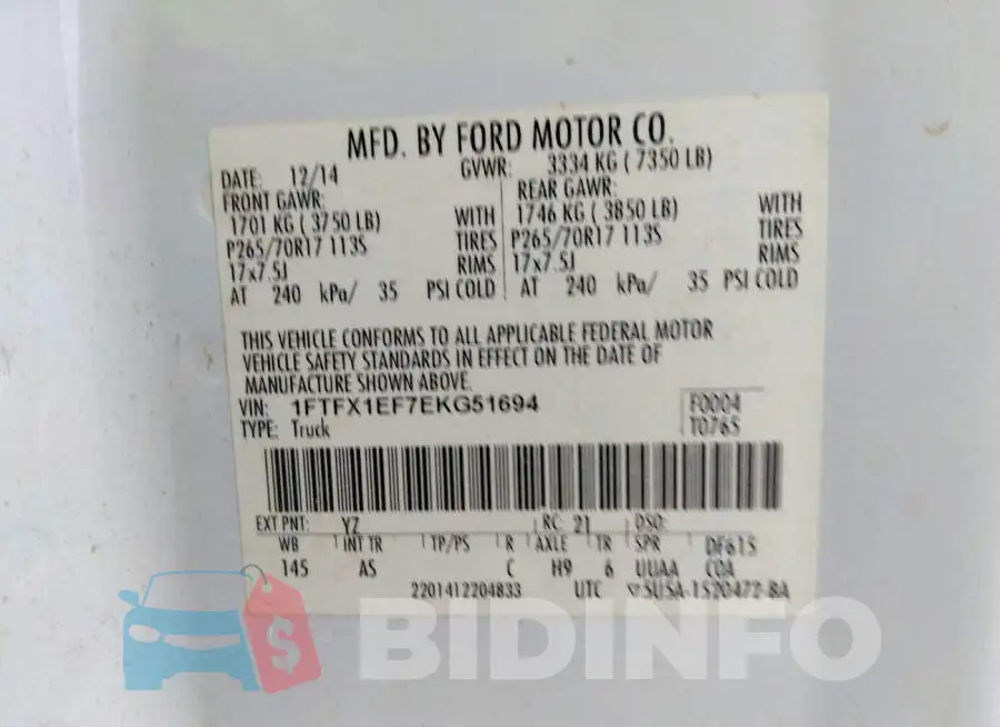 1FTFX1EF7EKG51694 Photo# 9