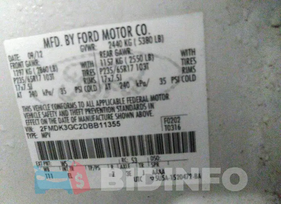 2FMDK3GC2DBB11355 Photo# 9