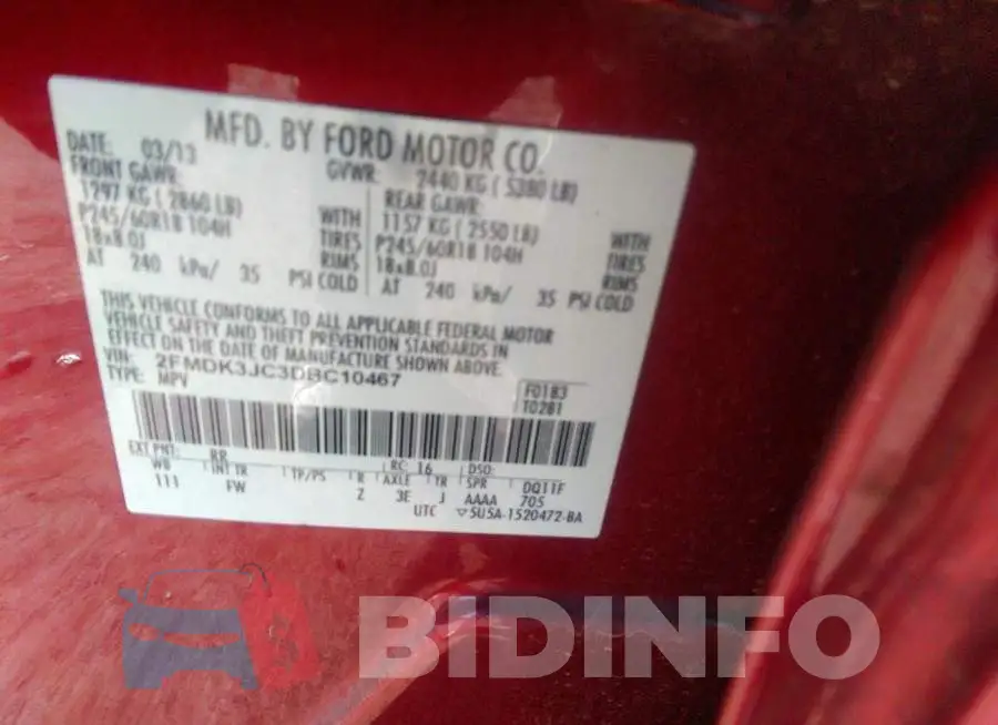 2FMDK3JC3DBC10467 Photo# 9