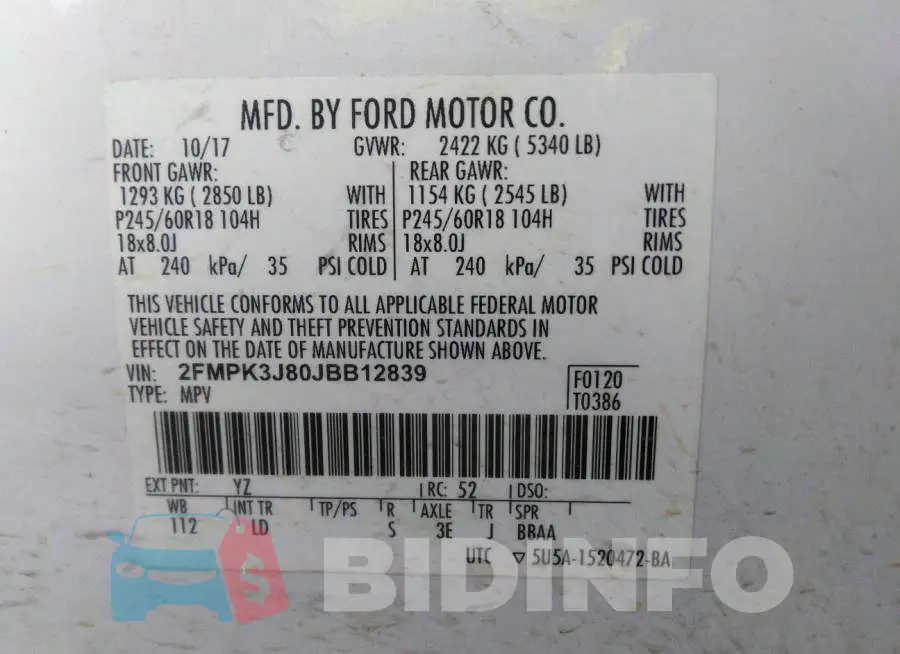 2FMPK3J80JBB12839 Photo# 9