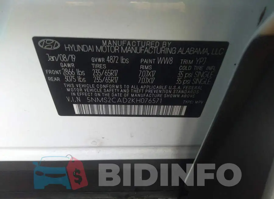 5NMS2CAD2KH076571 Photo# 9