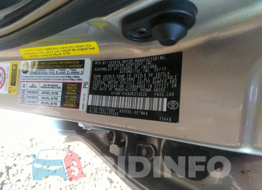 4T4BF1FK8DR313030 Photo# 9