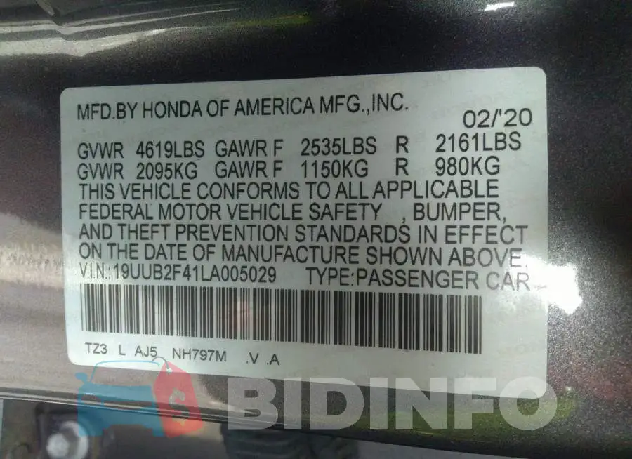 19UUB2F41LA005029 Photo# 9