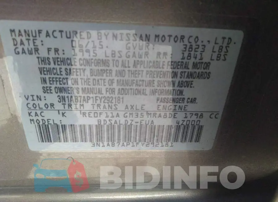 3N1AB7AP1FY292181 Photo# 9