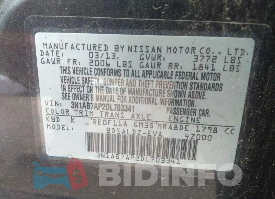 3N1AB7AP2DL703341 Photo# 9