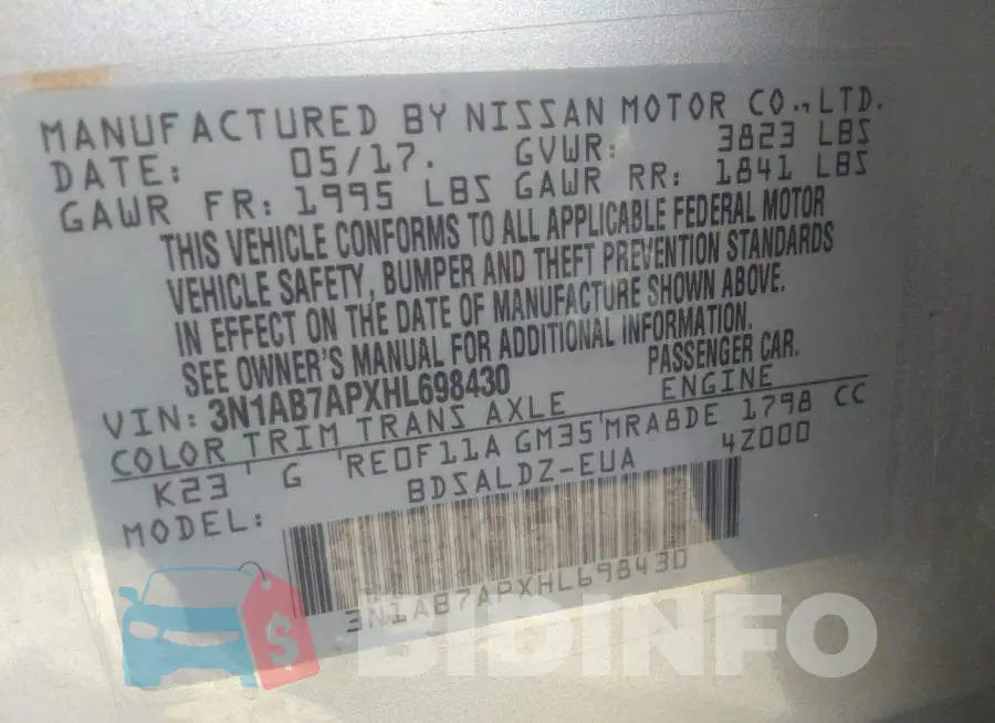 3N1AB7APXHL698430 Photo# 9