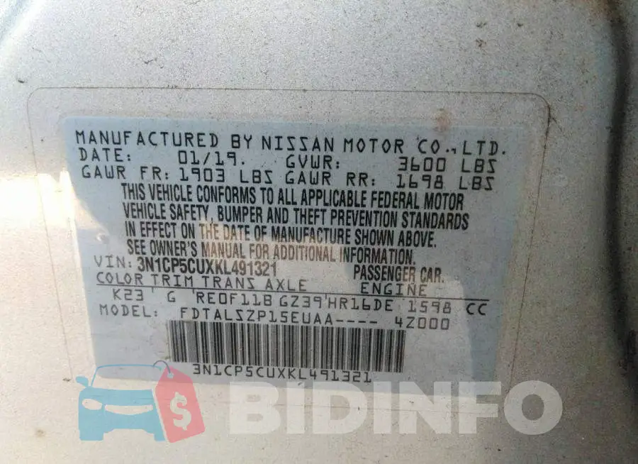 3N1CP5CUXKL491321 Photo# 9
