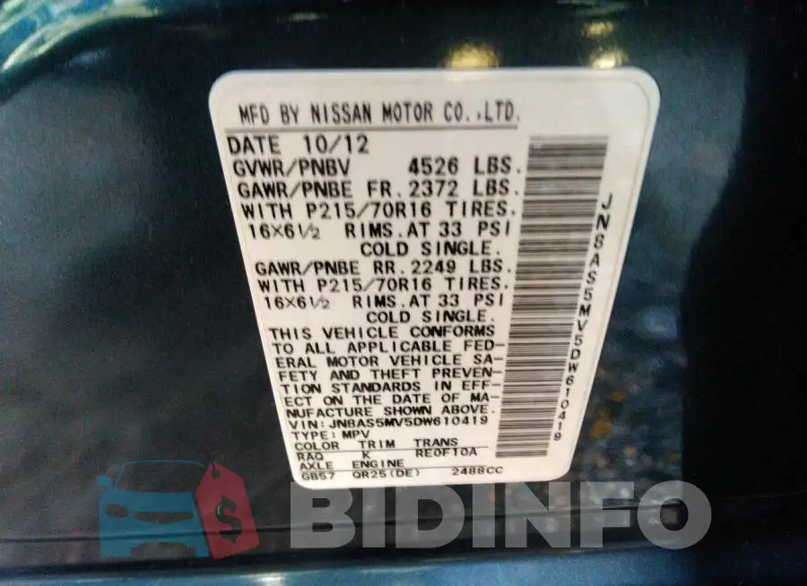 JN8AS5MV5DW610419 Photo# 9