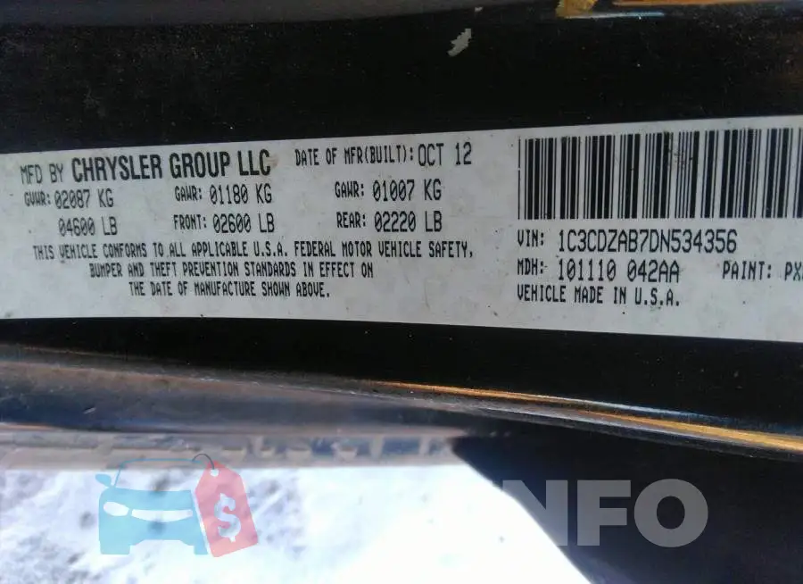 1C3CDZAB7DN534356 Photo# 9