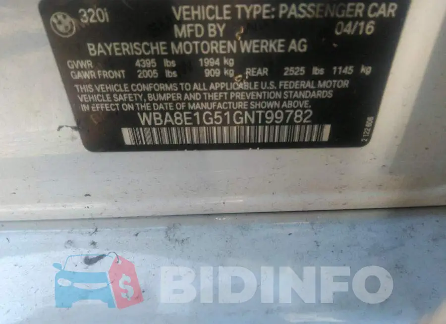 WBA8E1G51GNT99782 Photo# 9