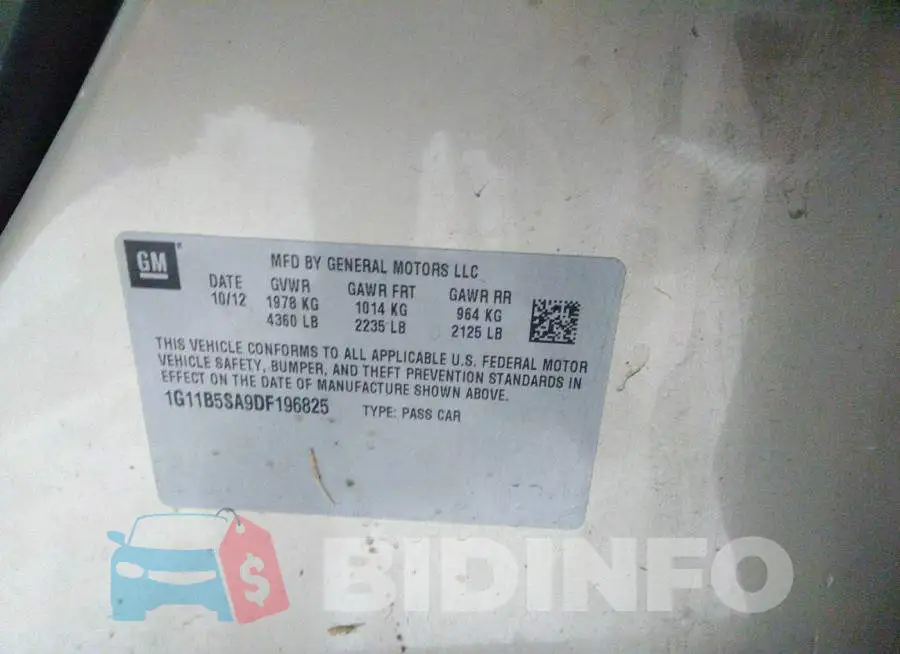1G11B5SA9DF196825 Photo# 9