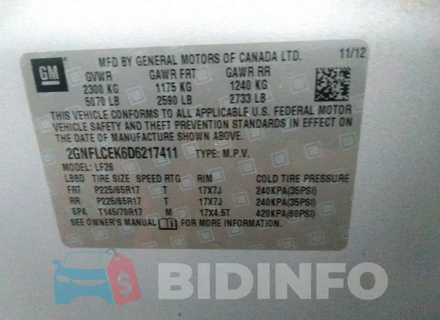 2GNFLCEK6D6217411 Photo# 9