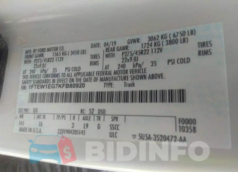 1FTEW1EG7KFB80920 Photo# 9