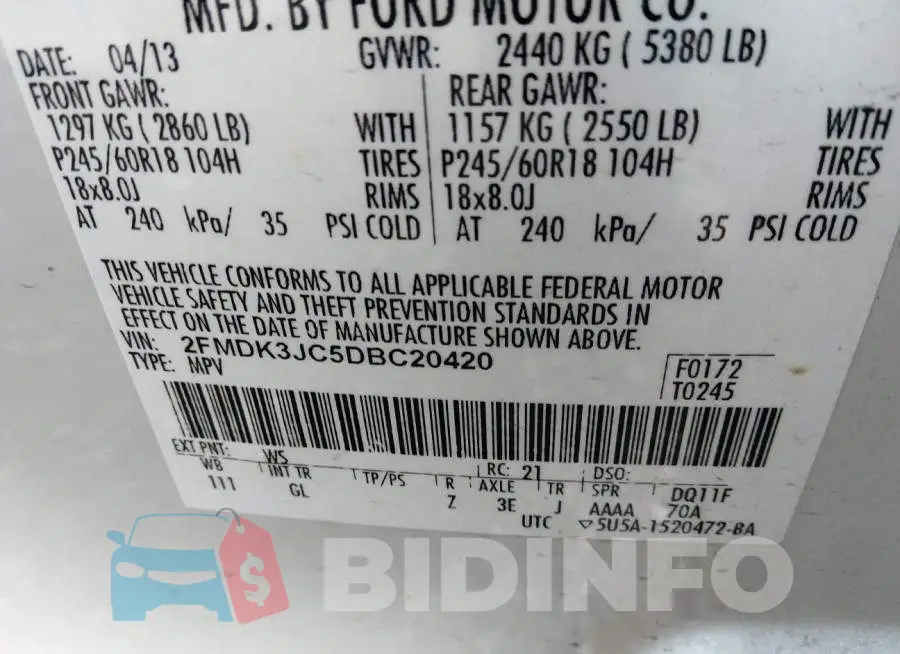 2FMDK3JC5DBC20420 Photo# 9
