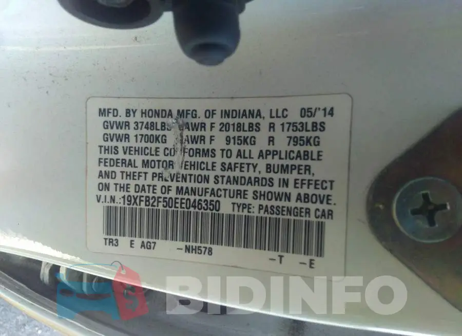 19XFB2F50EE046350 Photo# 9