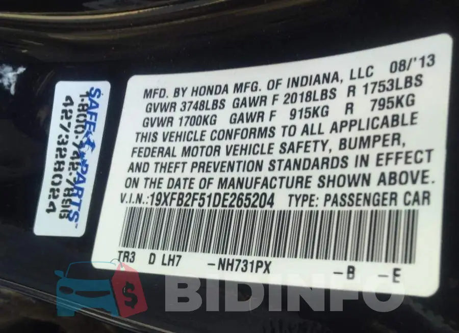 19XFB2F51DE265204 Photo# 9